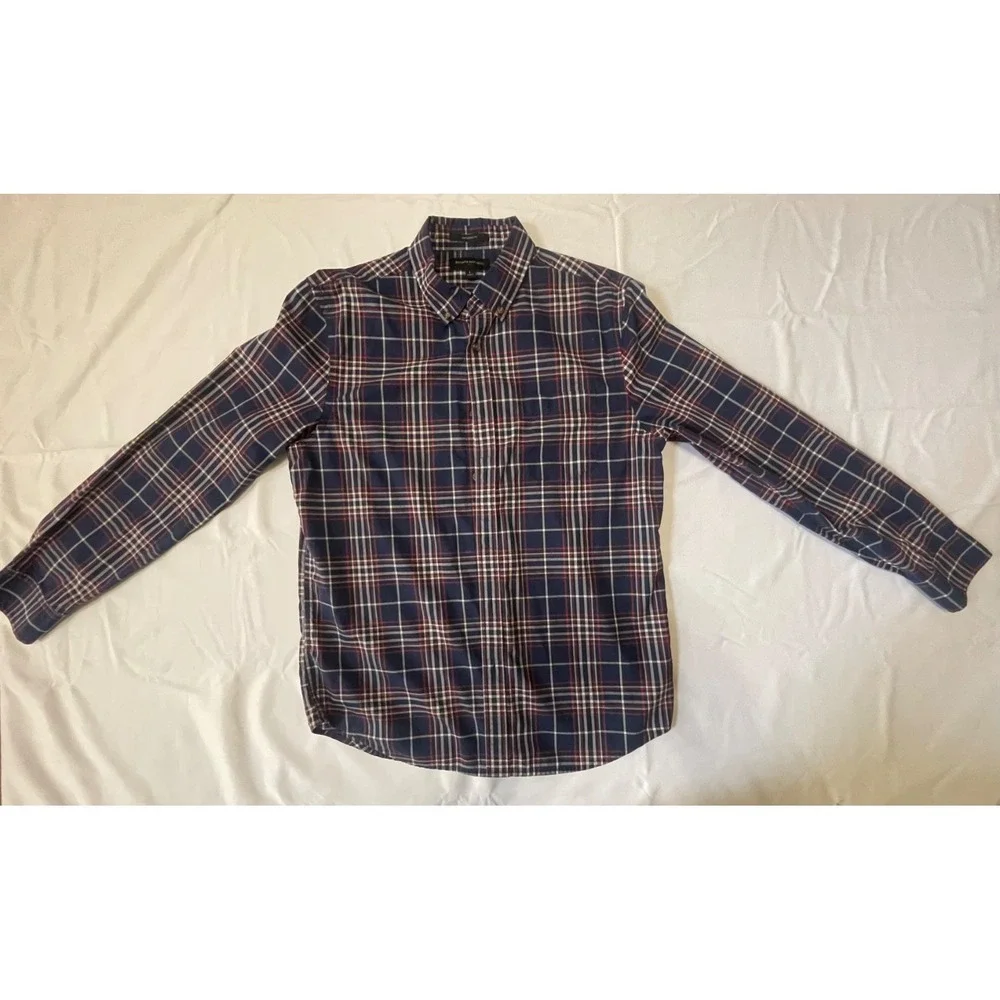 Banana Republic Men's Checkered Button Up Shirt‎ Size Large Untucked Fit Blue